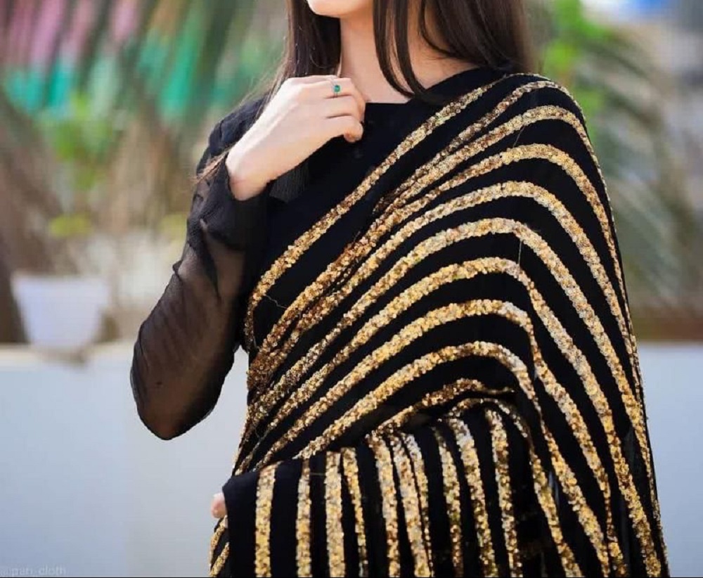 Party Wear Bold & Beautiful Black Chiffon Sequins Saree  