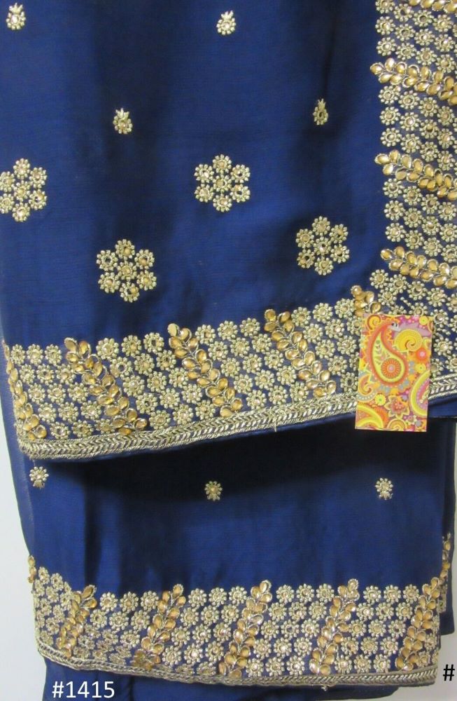 Party Wear Deep Blue Chiffon Georgette Gold Zari Crystals Saree Party Wear Deep Blue Chiffon Georgette Gold Zari Crystals Saree