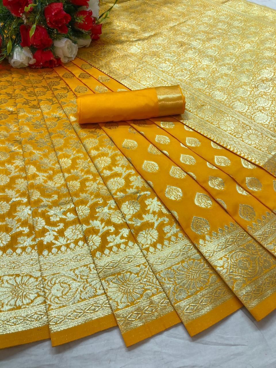 Indian Saree, Kanjeeviram Silk Gold Zari Cocktail Party Wear Saree Indian Saree, Kanjeeviram Silk Gold Zari Cocktail Party Wear Saree