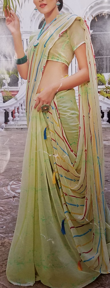 Elegant & Graceful Pista Georgette Digital Printed Saree #5481683
