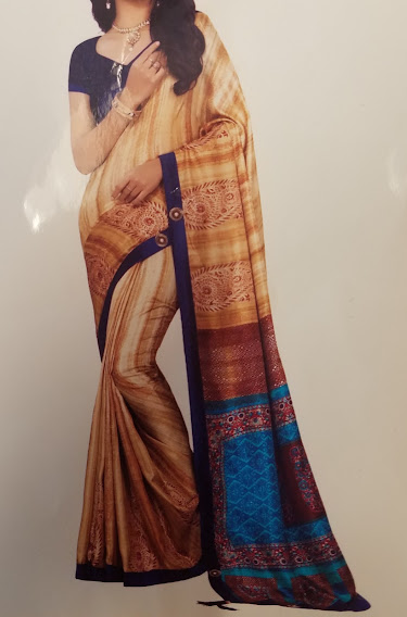 Party Wear Beige Silk Finish Brown Butti Saree 