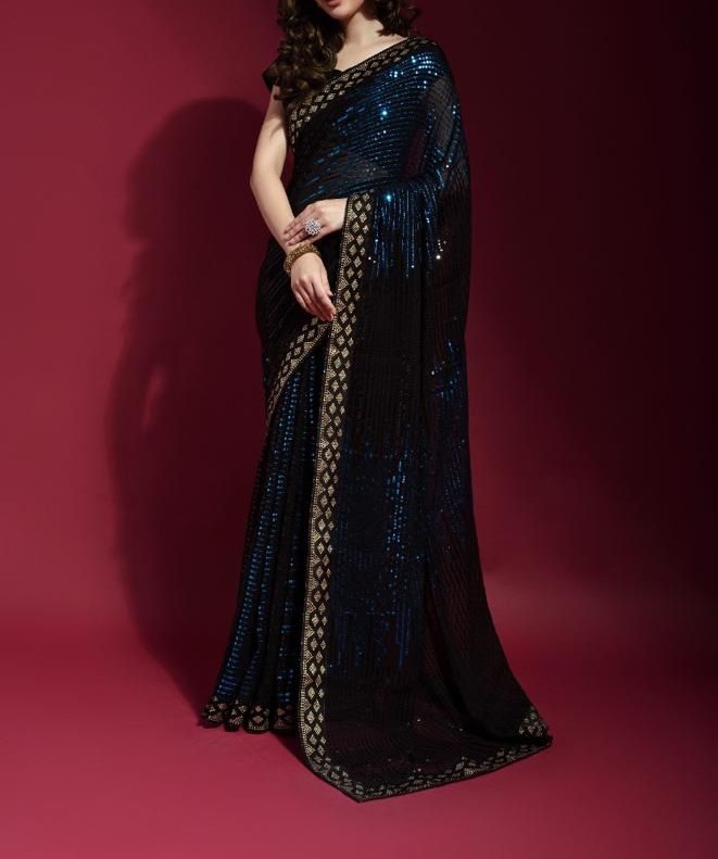 Bold & Beautiful Black Sequins Trendy Partywear Sarees Bold & Beautiful Black Sequins Trendy Partywear Sarees