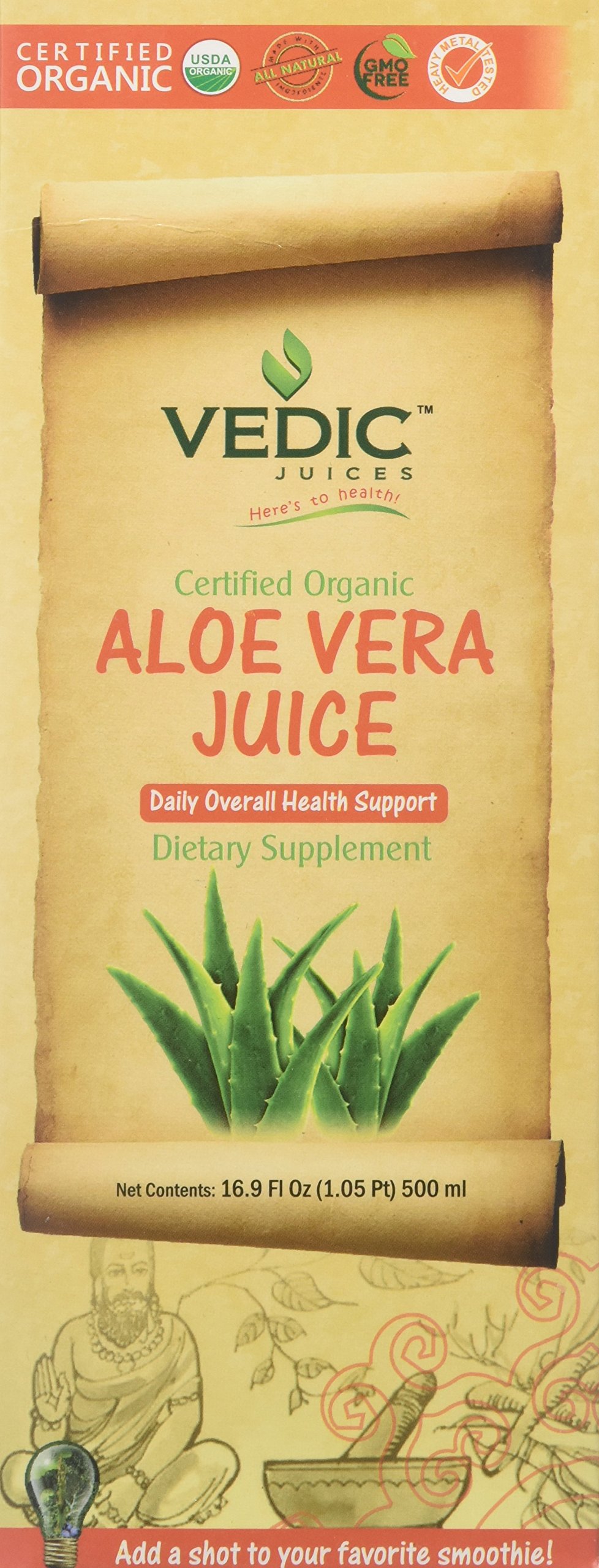 Vedic Organic Aloe Vera Juice Daily Overall Health Support 500ml 49493 USA
