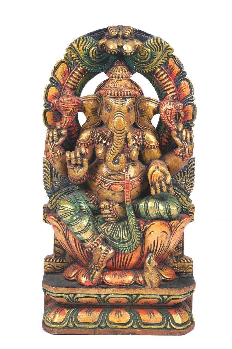 Hand Carved Artistic Elegant Vaagai Wooden Ganesha Statue 18" Hand Carved Artistic Elegant Vaagai Wooden Ganesha Statue 18"