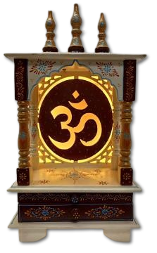 Handcrafted Maroon & Gold Open Wooden Temple for Home - 12" Wide
