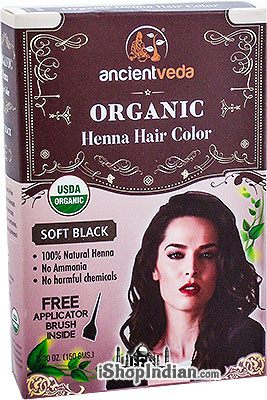 Ancient Veda Organic Henna Hair Color - Soft Black 150 gms