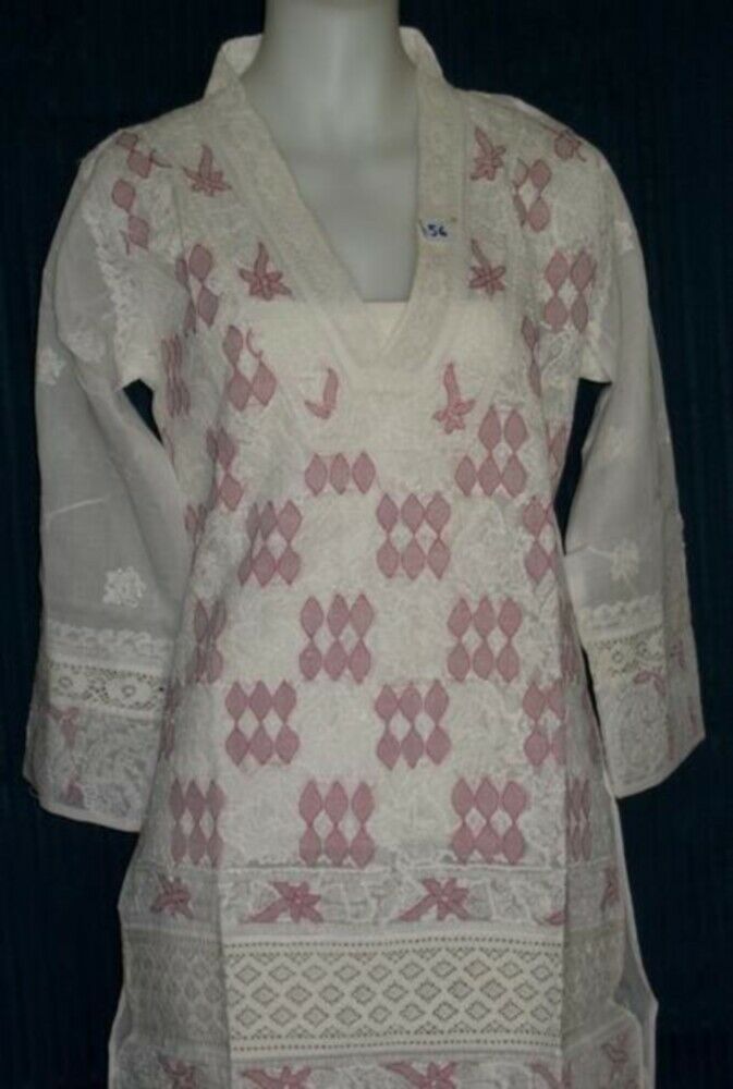 Blouse 056 Cotton Organdy White Hand Embroidered Tunic Top Kurti Medium Siz Blouse 056 Cotton Organdy White Hand Embroidered Tunic Top Kurti Medium Siz