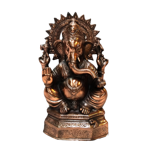 Carved Black Metal Ganesha Statue With Base - 19"