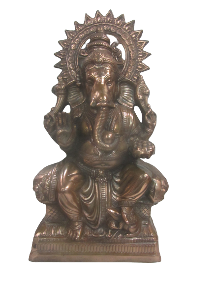 Carved Black Metal Ganesha Statue With Base - 20"