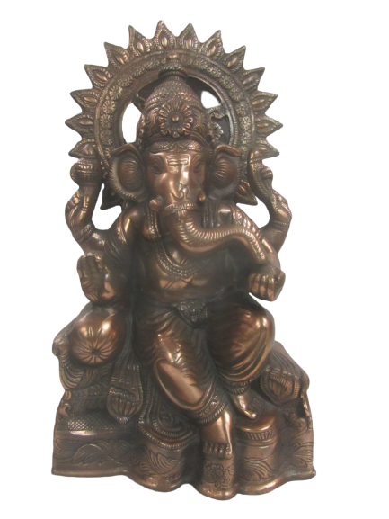 Carved Black Metal Ganesha Statue Sitting in Resting Pose - 18" Carved Black Metal Ganesha Statue Sitting in Resting Pose - 18"