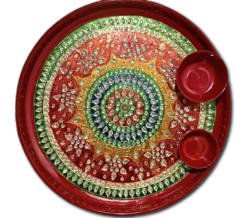 Traditional Red Aarti Thali with Indian Design and Accessories - 11 Inches Traditional Red Aarti Thali with Indian Design and Accessories - 11 Inches