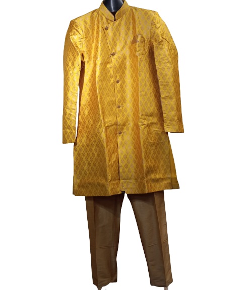 Traditional Indian Sherwani for Men - Golden Self Print (S to 6XL) Traditional Indian Sherwani for Men - Golden Self Print (S to 6XL)