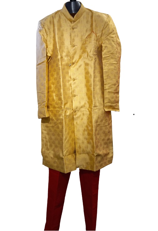 Traditional Indian Sherwani w/ Maroon Pajama for Men - Gold #2 (S-3XL) Traditional Indian Sherwani w/ Maroon Pajama for Men - Gold #2 (S-3XL)