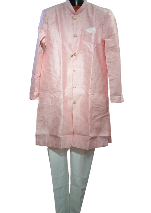 Traditional Indian Sherwani for Men - Light Pink W/White Pajama (S - 3XL) Traditional Indian Sherwani for Men - Light Pink W/White Pajama (S - 3XL)