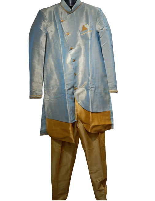 Traditional Indian Sherwani for Men - Solid Light Blue (S to 3XL) Traditional Indian Sherwani for Men - Solid Light Blue (S to 3XL)