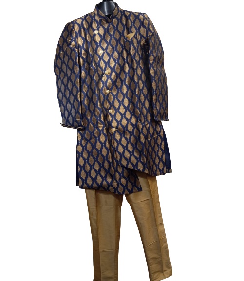 Traditinal Indian Design Sherwani for Men - Dark Blue & Gold (S to 3XL) Traditinal Indian Design Sherwani for Men - Dark Blue & Gold (S to 3XL)
