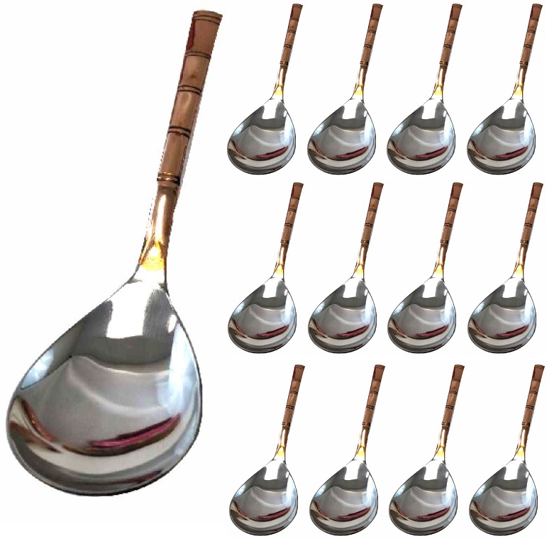 12 Pcs Copper Stainless Steel Round Serving Spoons for Home/Restaurants 8"