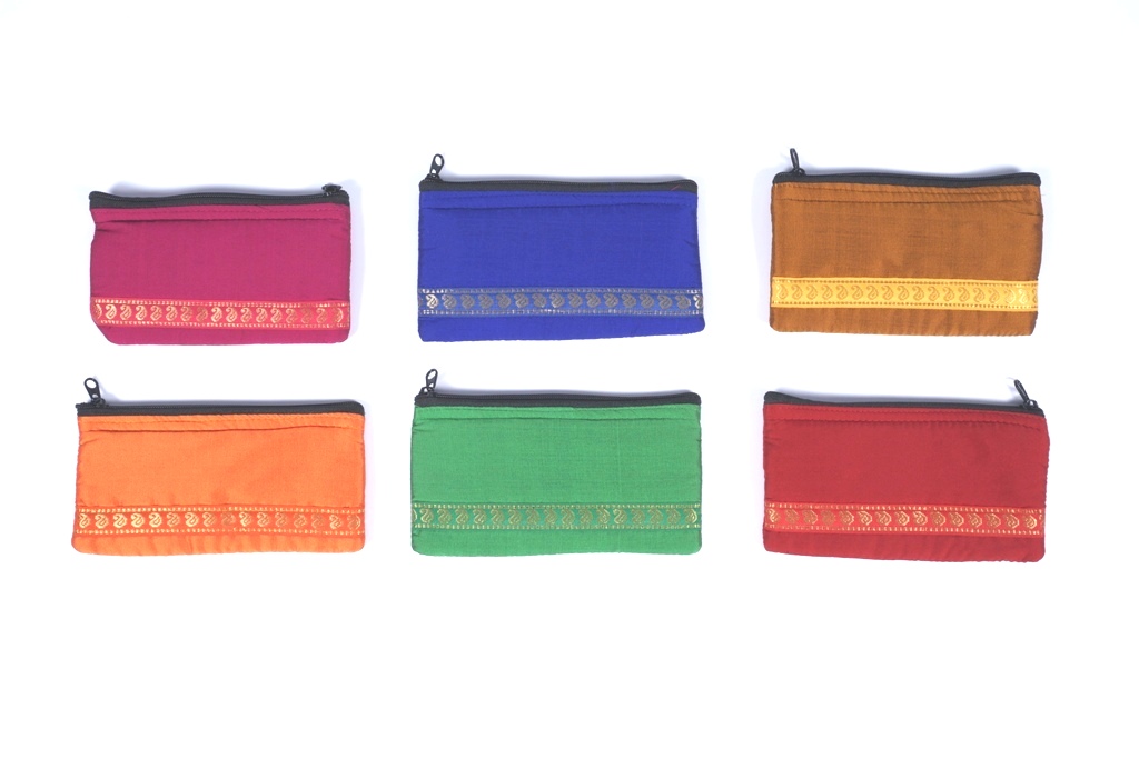 Cute Zari Border Silk Purse