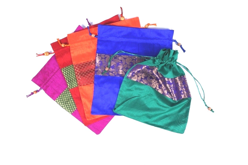 Ethnic Silk Brocade Potli Gift Bag 13X11 - Set of 5