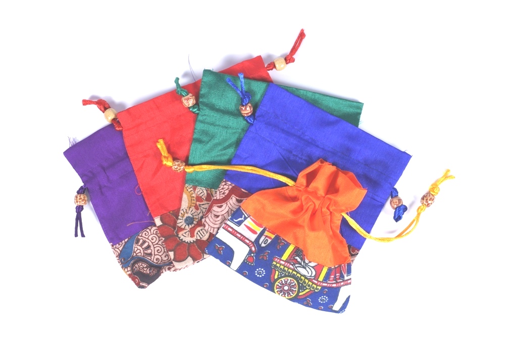 Ethnic Silk Kalamkari Potli Gift Bag 6x6 - Set of 5
