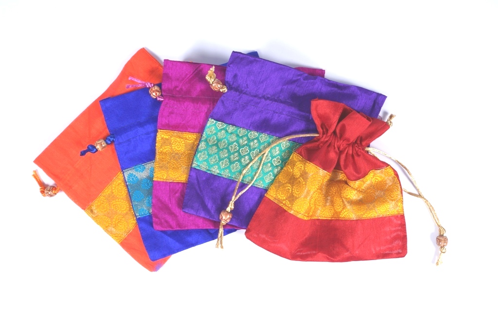 Ethnic Silk Brocade Potli Gift Bag 7X7 - Set of 5