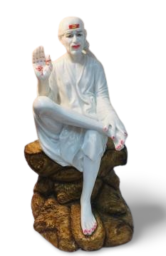 Beautiful n Colorful Fiber Statue of Sai Baba Sitting on Rock- 22.25" Beautiful n Colorful Fiber Statue of Sai Baba Sitting on Rock- 22.25"