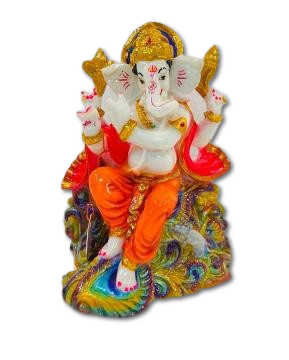 Beautiful n Colorful Fiber Medium Ganesh Statue - 7.5" # 59