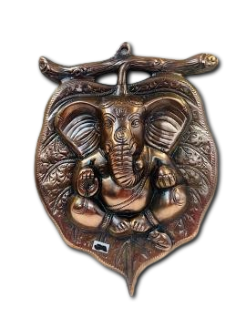 Black Metal Antique Wall Hanging Decor of Ganeshji On Betal Leaf - 10" Black Metal Antique Wall Hanging Decor of Ganeshji On Betal Leaf - 10"