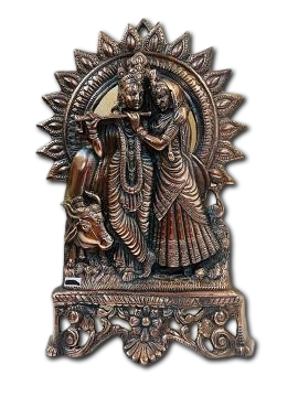 Black Metal Antique Wall Hanging Decor of Radha Krishna W/Cow - 16"