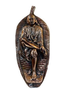 Black Metal Antique Wall Hanging Decor of Sai Baba on Leaf - 23.5" Black Metal Antique Wall Hanging Decor of Sai Baba on Leaf - 23.5"