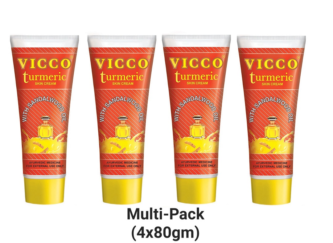 Vicco Turmeric Skin Cream with Sandalwood Oil -80gm X 4 Pack Vicco Turmeric Skin Cream with Sandalwood Oil -80gm X 4 Pack