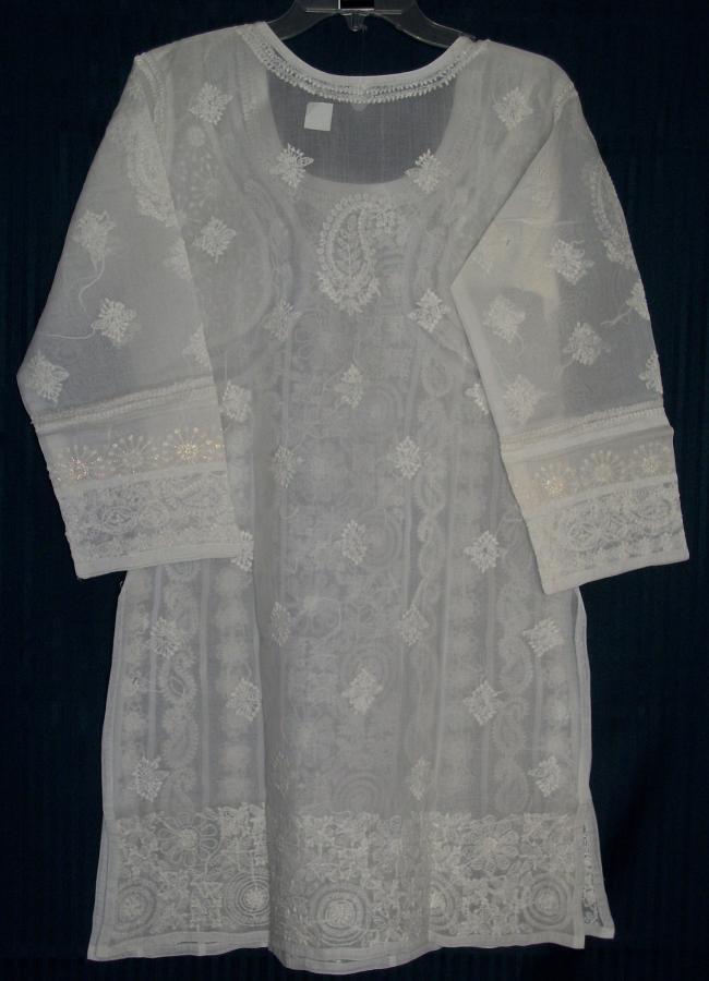 White Cotton Hand Craft Blouse Tunic Top Kurti Cocktail Wear (M) White Cotton Hand Craft Blouse Tunic Top Kurti Cocktail Wear (M)