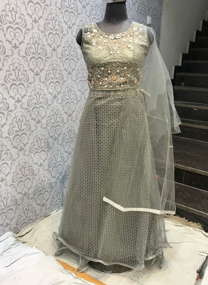 Lehenga Pastel Gray Net Party Wear Lehenga Set Medium Size Choli