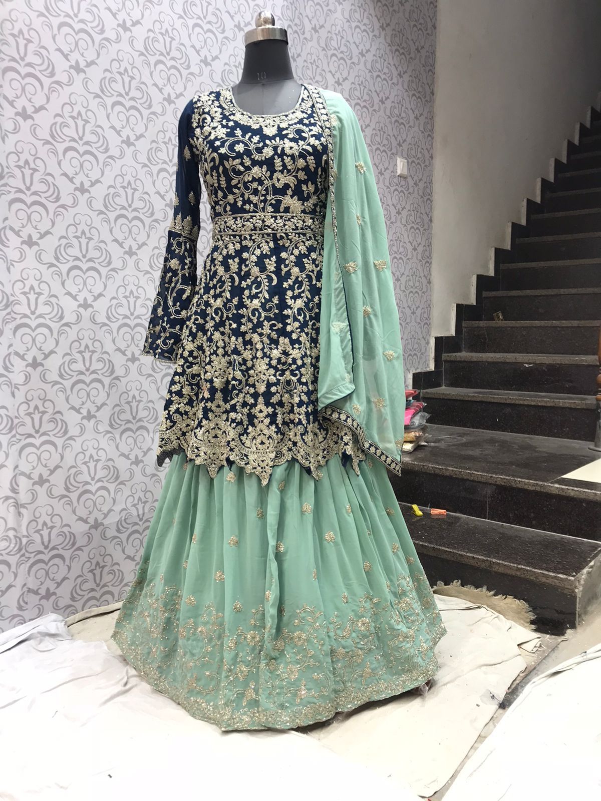 Designer Lehenga Choli, Blue Georgette Bridal Lehenga Set (Medium) Designer Lehenga Choli, Blue Georgette Bridal Lehenga Set (Medium)