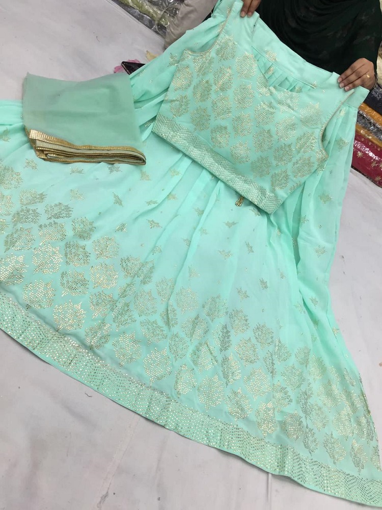 Pastel Angoori Firozi Georgette Lehenga Choli Set (M) Pastel Angoori Firozi Georgette Lehenga Choli Set (M)