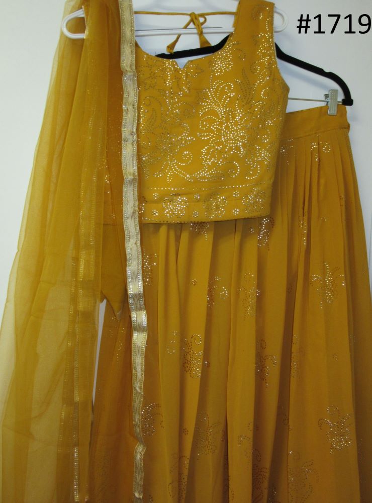 Mustard Georgette Sequin Work Lehenga Choli Dress (S) Mustard Georgette Sequin Work Lehenga Choli Dress (S)