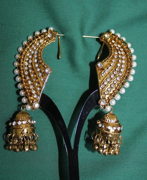 Ear Shape Jhumka Earrings - Golden Jhumki Indian Jewelry Ear Shape Jhumka Earrings - Golden Jhumki Indian Jewelry
