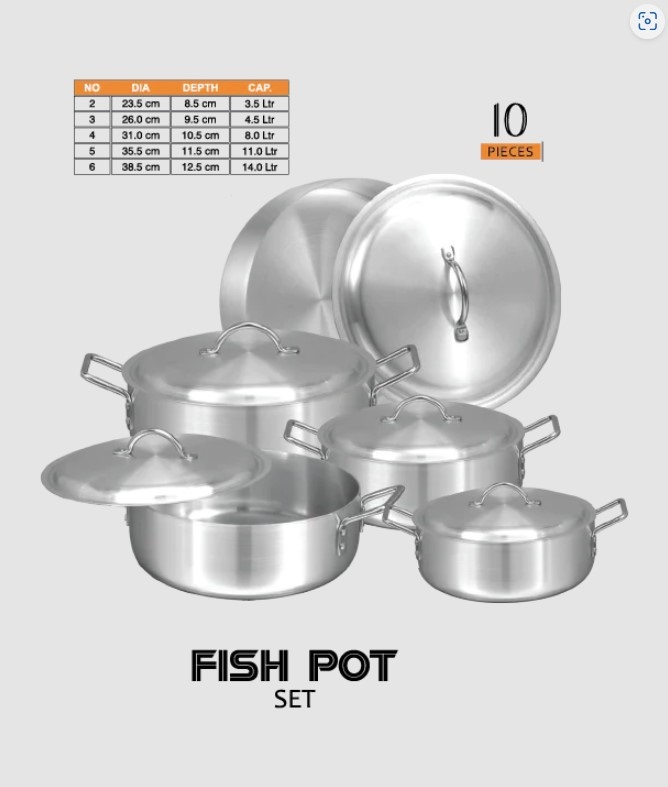 5 Pcs Fish Pot Set - Sonex Aluminum Metal Finish Cookware Best for Cooking - Indian Cookware
