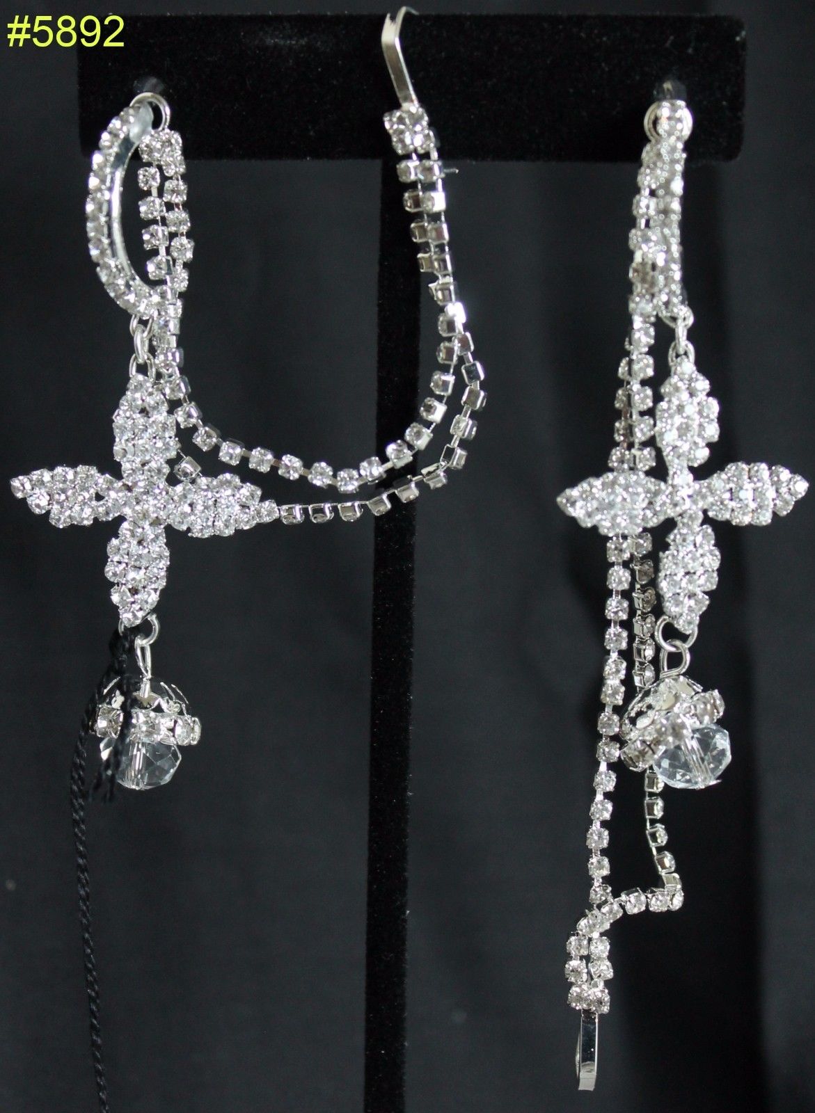 Flair & Style Combined Silver Crystal Zircons Earrings w/ Chain #5892 Flair & Style Combined Silver Crystal Zircons Earrings w/ Chain #5892