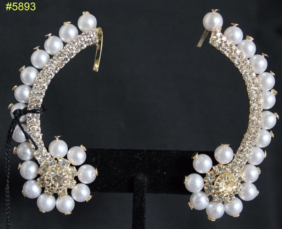 Crystal Zircons and Pearls Stylish Arched Earrings #5893 Crystal Zircons and Pearls Stylish Arched Earrings #5893