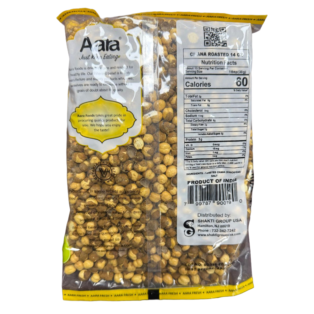 Aara Roasted Chana (Chickpeas) - 14 oz | Unsalted | Protein-Rich Snack | All-Natural | Product of India