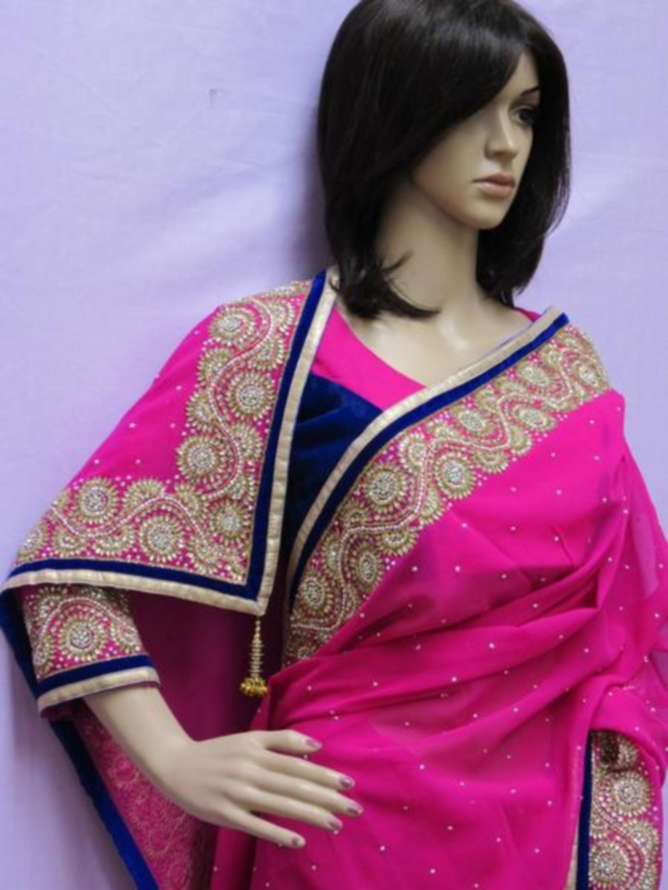 Designer Saree & Blouse in Pink Chiffon Georgette for Wedding / Parties Designer Saree & Blouse in Pink Chiffon Georgette for Wedding / Parties