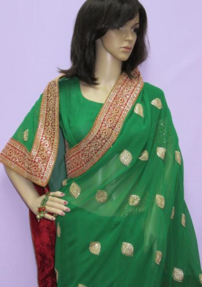 Designer Saree in Green Georgette for Wedding / Parties Designer Saree in Green Georgette for Wedding / Parties