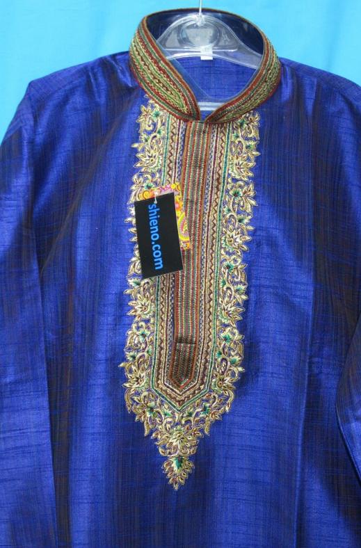 Men's Silk Kurta Pajama Set w/ Gold Zari  (XL, XXL)