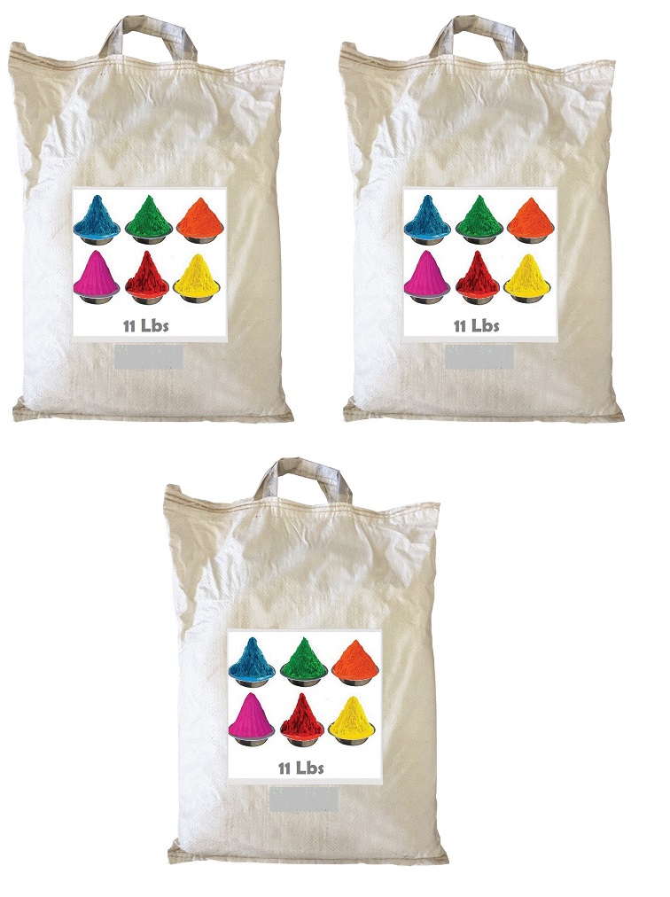 33 Lbs Bulk Assorted Holi Color Powder 11Lbs Bag X 3 Colors 33 Lbs Bulk Assorted Holi Color Powder 11Lbs Bag X 3 Colors
