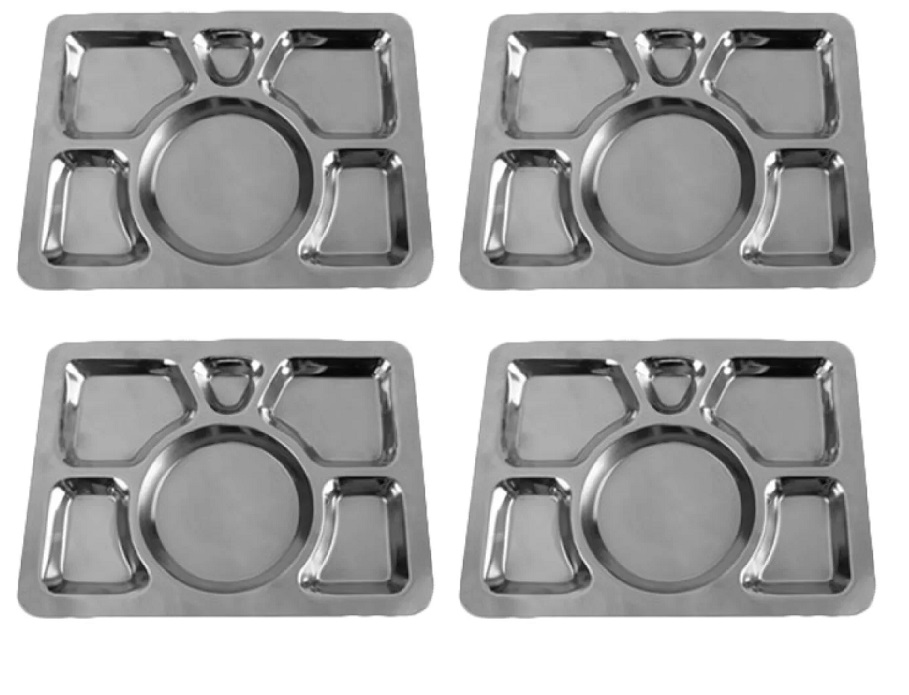 4 Pcs Large Stainless Steel Roti Thali (Rectangle) - 6 Compartments 4 Pcs Large Stainless Steel Roti Thali (Rectangle) - 6 Compartments