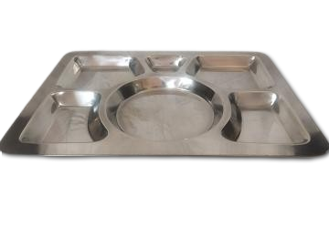 Stainless Steel Roti Meal Thali - Rectangle Plate w/ 6 Compartments Stainless Steel Roti Meal Thali - Rectangle Plate w/ 6 Compartments
