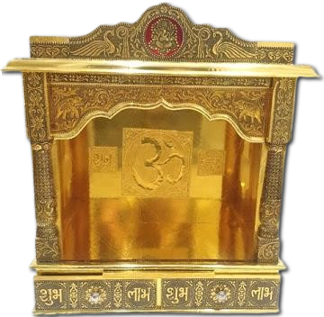 Golden Oxidized Puja Mandir Temple for Home w/ Carving 24" * 9"