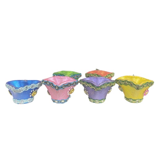 Heart Shape Multi Traditional Design Colored Diyas - Pack of 6 Heart Shape Multi Traditional Design Colored Diyas - Pack of 6