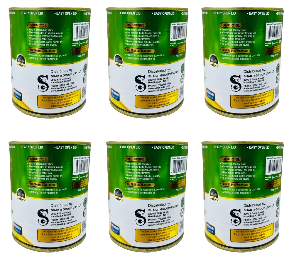 Aara Alphonso Mango Pulp (Sweetened) - 850gm x 6 Cans